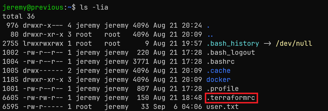 Contents of .terraformrc file showing provider overrides